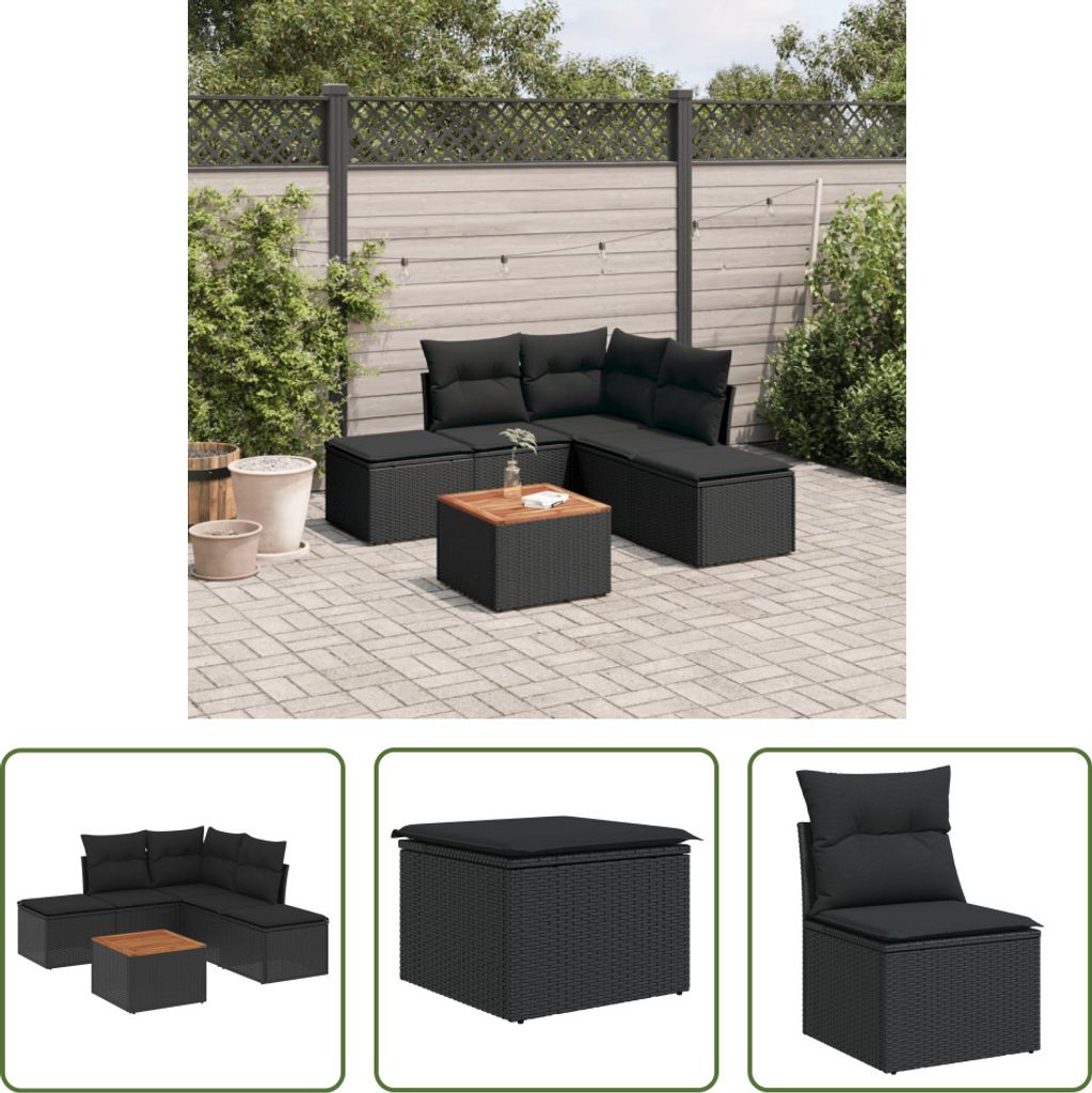 The Living Store 6-tlg. Garten-Sofagarnitur mit Kissen Schwarz Poly Rattan