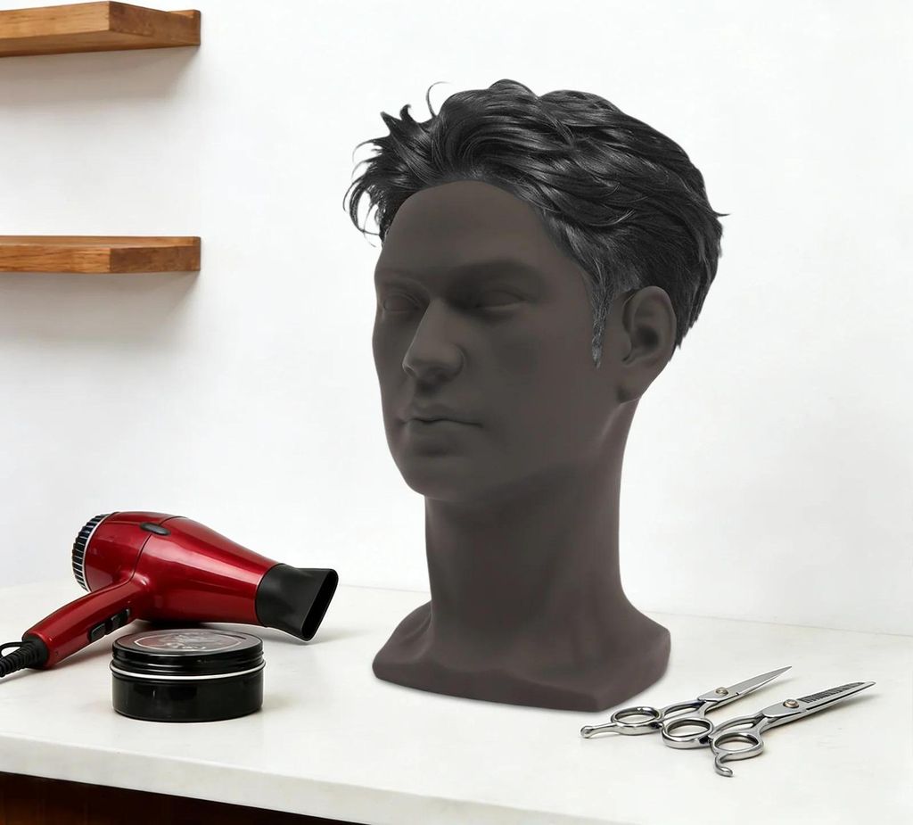 Perückenkopf Display - Perückenständer/Hutständer - 30 cm Höhe - PVC - Für Perücken & Hüte - Schaufenster-Display - Matt Schwarz
