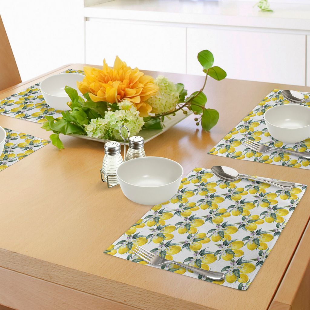 ABAKUHAUS Natur Platzmatten, Zitronen Blumen inspirierende Sommersaison Früchte Mutter Erde Boho Muster, Tiscjdeco aus Farbfesten Stoff für das E...