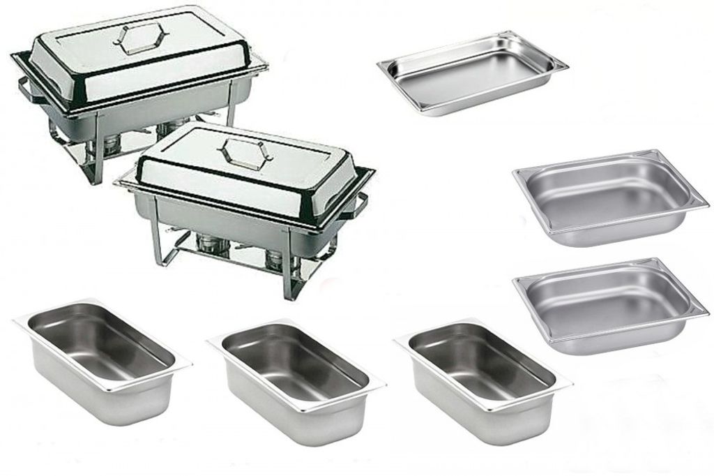 2X Chafing Dish 16 Tlg. Edelstahl Speisewärmer 6X Gn Behälter Aps Gastronomie