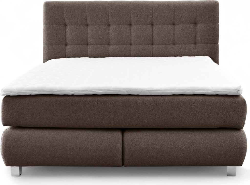 Echtes Boxspringbett BLAKE mit Pocketmatratze und Bonellmatratze Familienbett mit Topper und Taschenmatratze Bett mit 2 Matratzen (160x200, Braun)