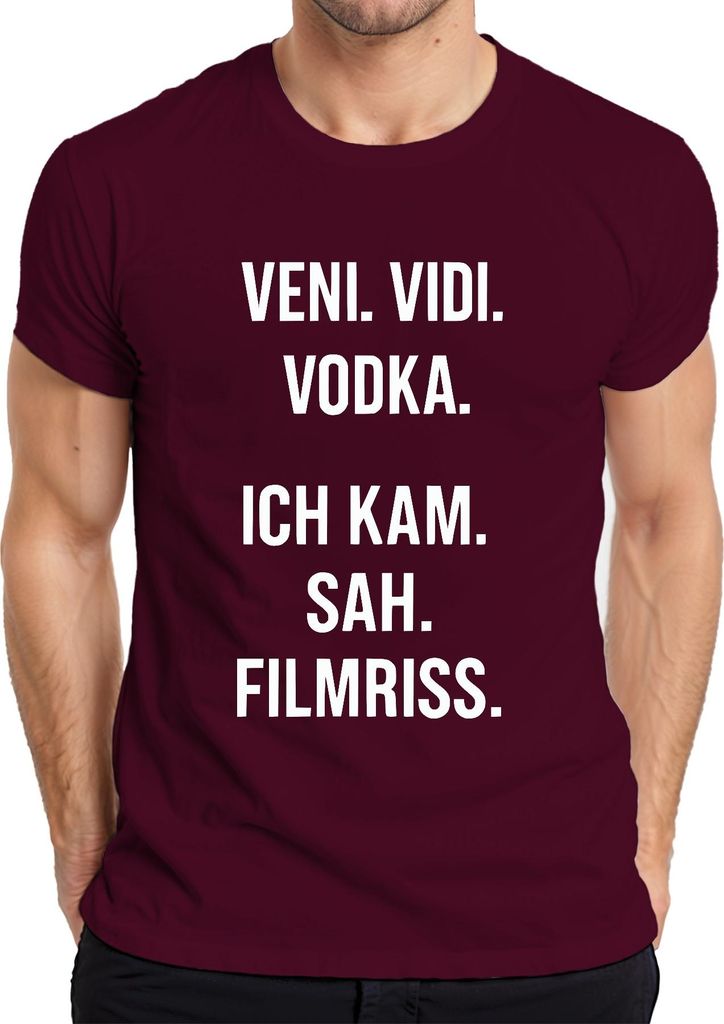 Veni Vidi Vodka Ich kam sah Filmriss Party Geschenk Lustig Feier Herren T-Shirt, Burgundy, 3XL