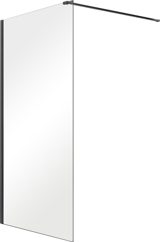 BADLAND Duschkabine Walk in Aveo Schwarz 130x195 8mm Gehärtetes Transparentes Glas mit Stabilisator