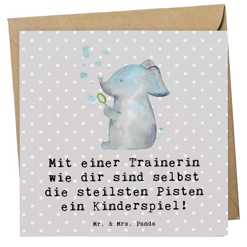Mr. & Mrs. Panda Deluxe Karte Skifahren Trainerin - Grau Pastell - Geschenk, Danksagung, Klappkarte, doppelkarte, Skilehrerinnen, Sportart, Glückw...