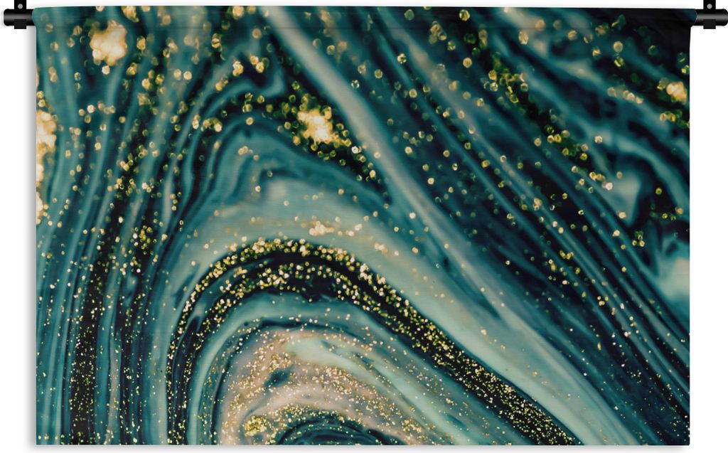 MuchoWow Wandteppich Wandbehang Marmoroptik - Luxus - Gold - Türkis - Glitzer 120x80 cm Tapisserie Dekoration Wandtuch - Wanddekorationen - Wand...