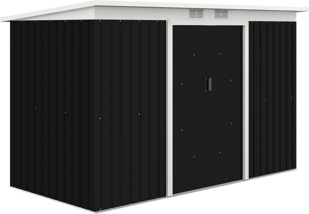 Gerätehaus, Gartenhaus, Geräteschuppen mit Schiebetür, Lüftungsfenster, Pultdach, Outdoor, Stahl, Dunkelgrau, 280 x 130 x 172 cm