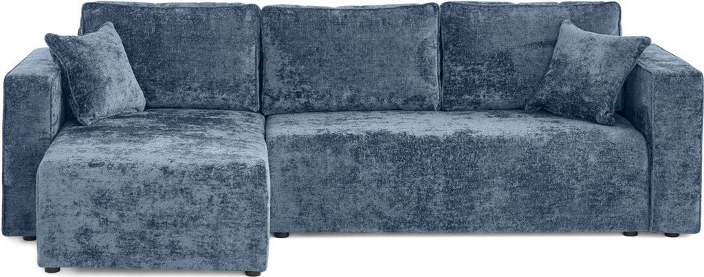Best Möbel Topaze - 4-Sitzer Ecksofa beidseitig montierbar Schlaffunktion und Bettkasten aus Samt mit strukturiertem Relief , Blau
