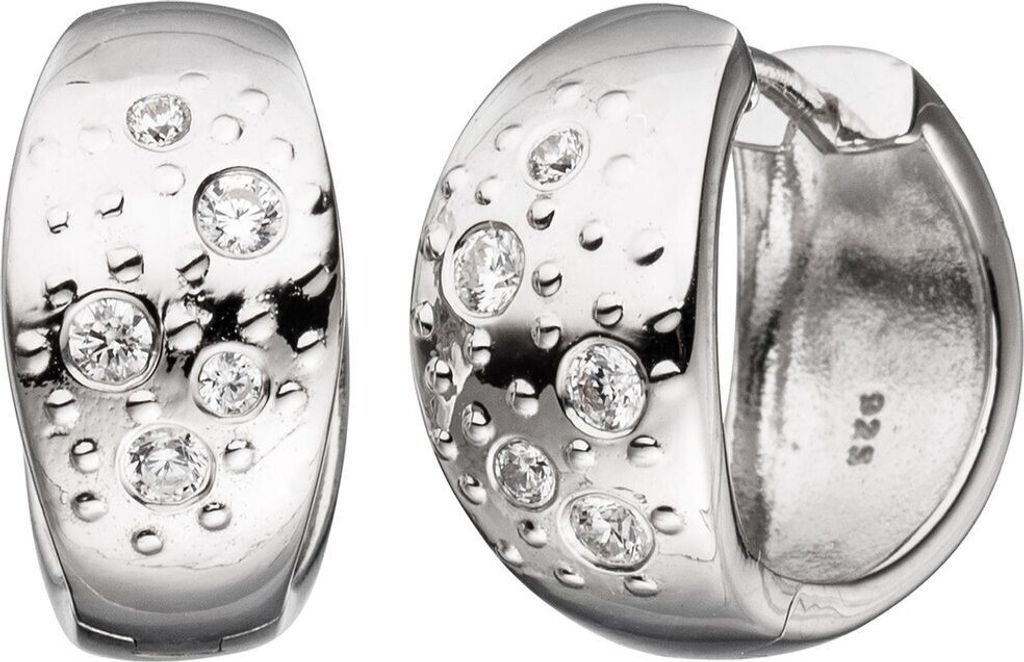 Paar Ohrringe Creolen 16,8mm mit 10 weißen Zirkonia 925 Silber Klappcreolen