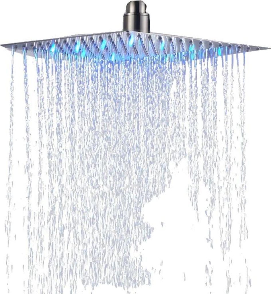 LED-Regenduschkopf, Farbwechselnde Lichter, Edelstahl, 16 Zoll gebürstet