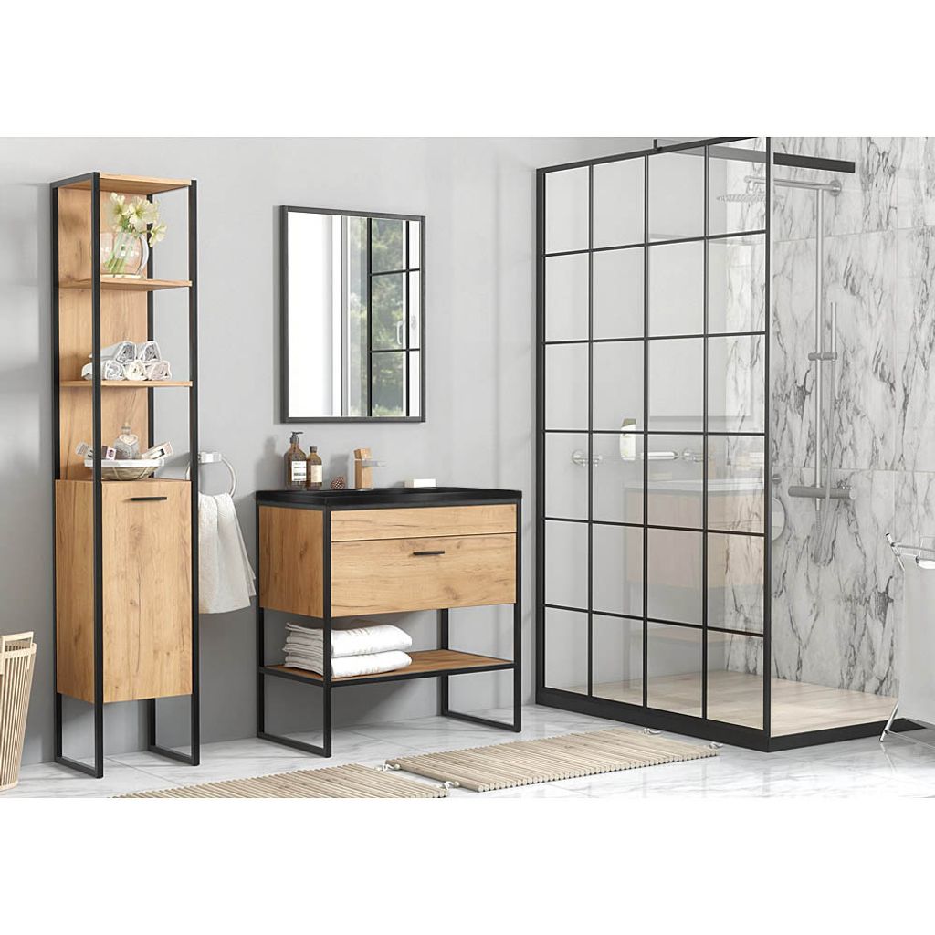 Badmöbel Set MANHATTAN-56 Industrial-Style 4-teilig Gold Craft Oak-Eiche B/H/T 135/185/46cm