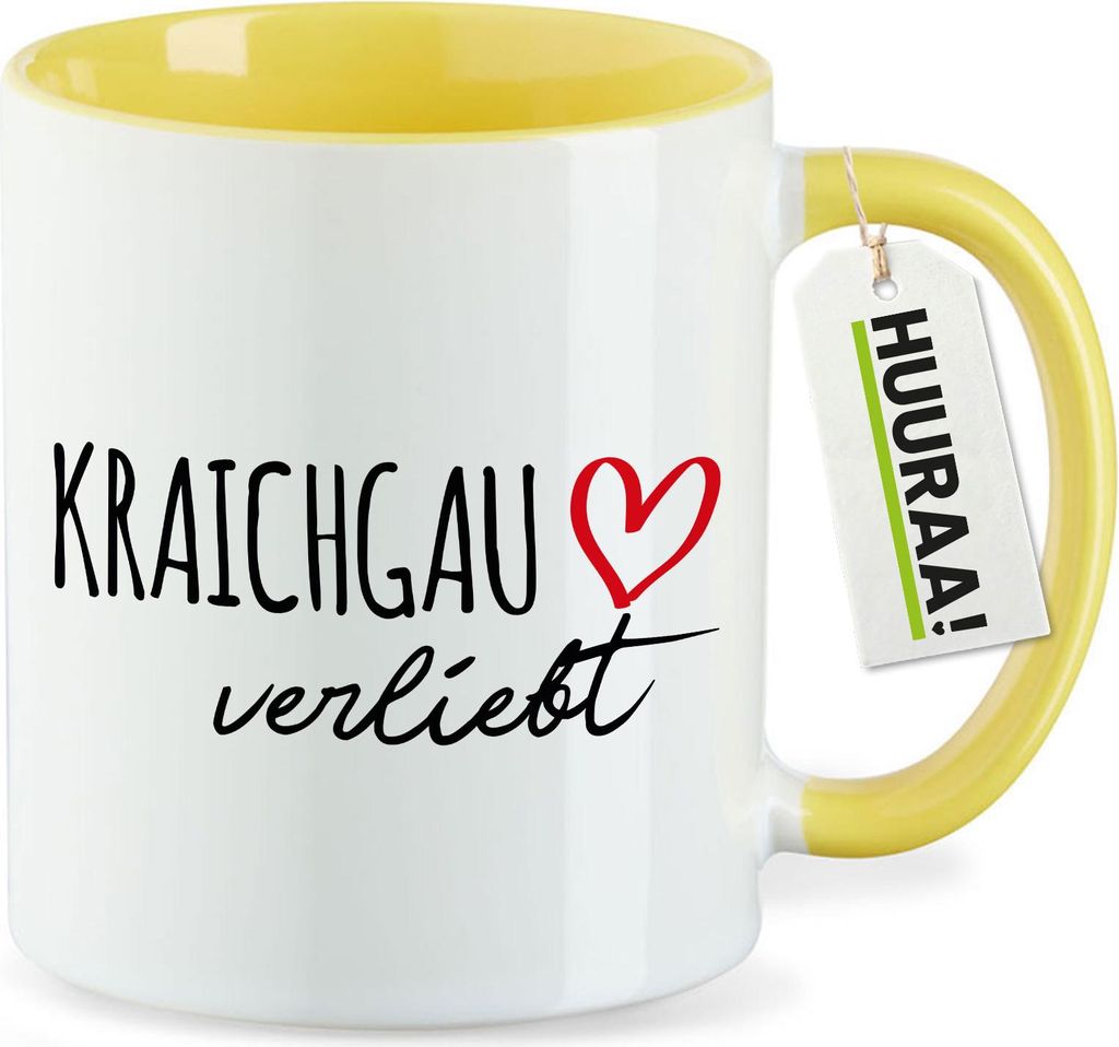 Huuraa Kaffeetasse Kraichgau verliebt 330ml Gelb Keramik Kaffeebecher Geschenkidee