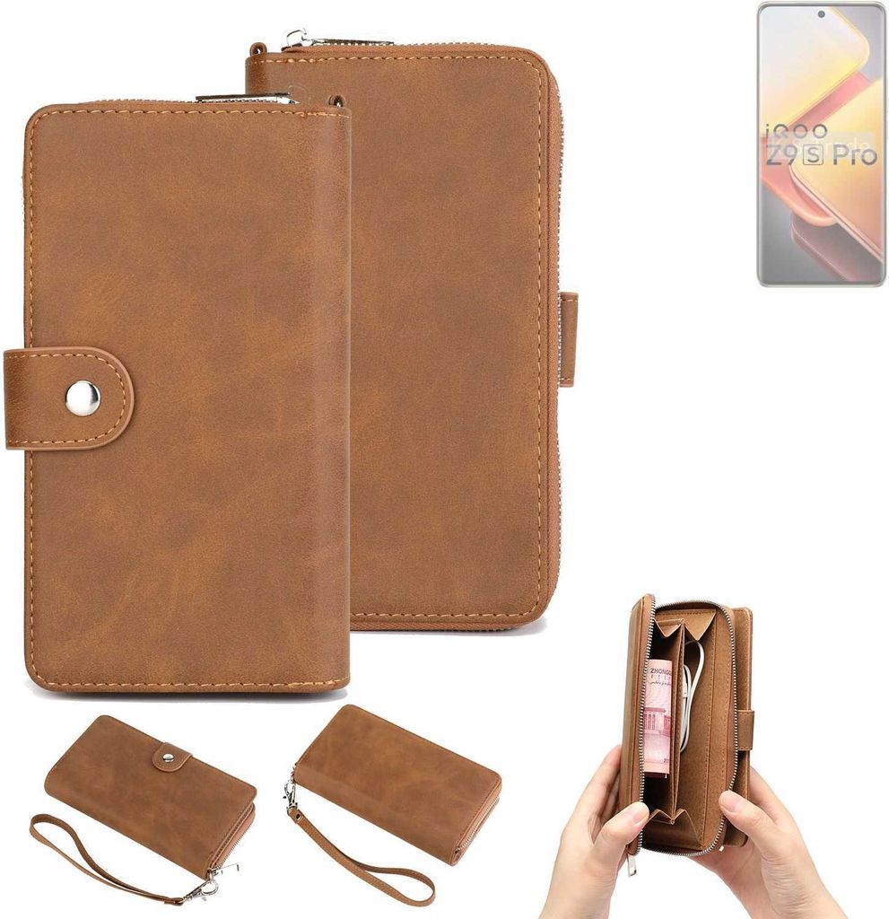 K-S-Trade Handyhülle Schutzhülle kompatibel mit Vivo iQOO Z9s Pro & Portemonnee Tasche Handytasche Case Etui Geldbörse Wallet braun (1x)