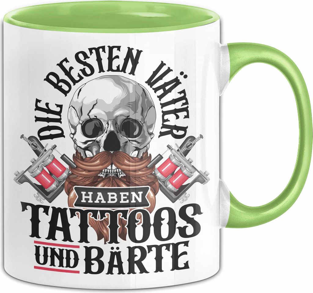 Papa Tasse Geschenk Die Besten Väter Haben Tattoos und Bärte Geschenkidee Tattoowierter Vater Vatertag (Grün)