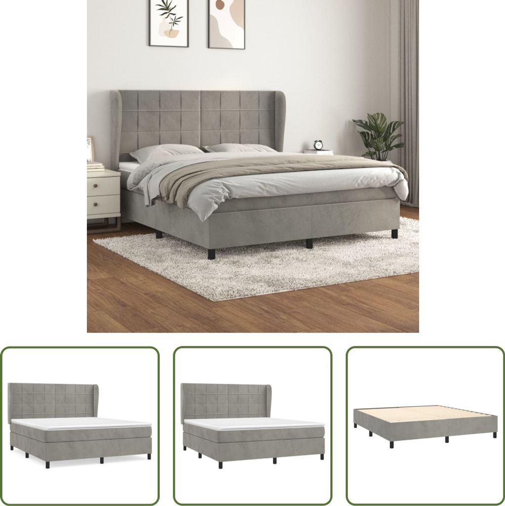 The Living Store Boxspringbett mit Matratze Hellgrau 160x200 cm Samt