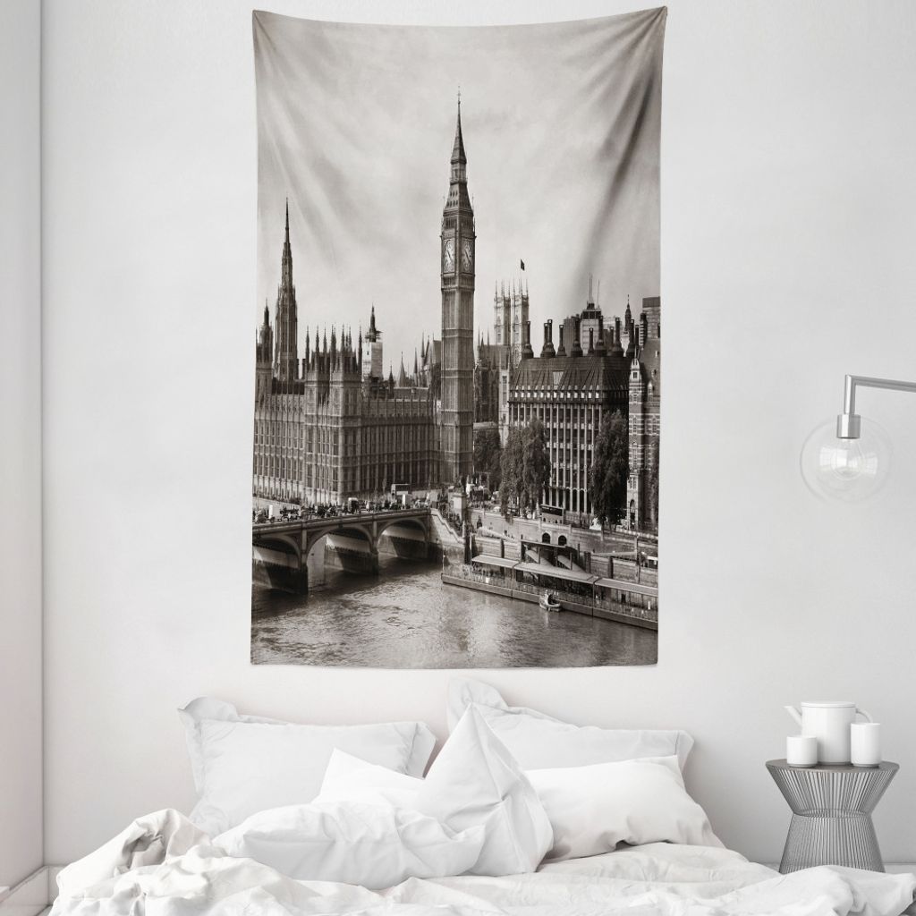 ABAKUHAUS London Wandteppich und Tagesdecke, Westminster mit Big Ben aus Weiches Mikrofaser Stoff Waschbar ohne Verblassen Digitaldruck, 140 x 230 ...
