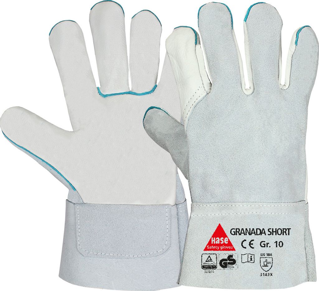 Hase Granada Short Arbeitshandschuh aus Rindnarben-/Rindspaltleder Größe 10 6 Stk
