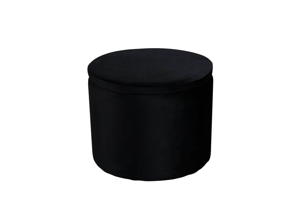 Dunken Pouf Coffre de Rangement Ø51cm en Velours Noir Chic et Élégant