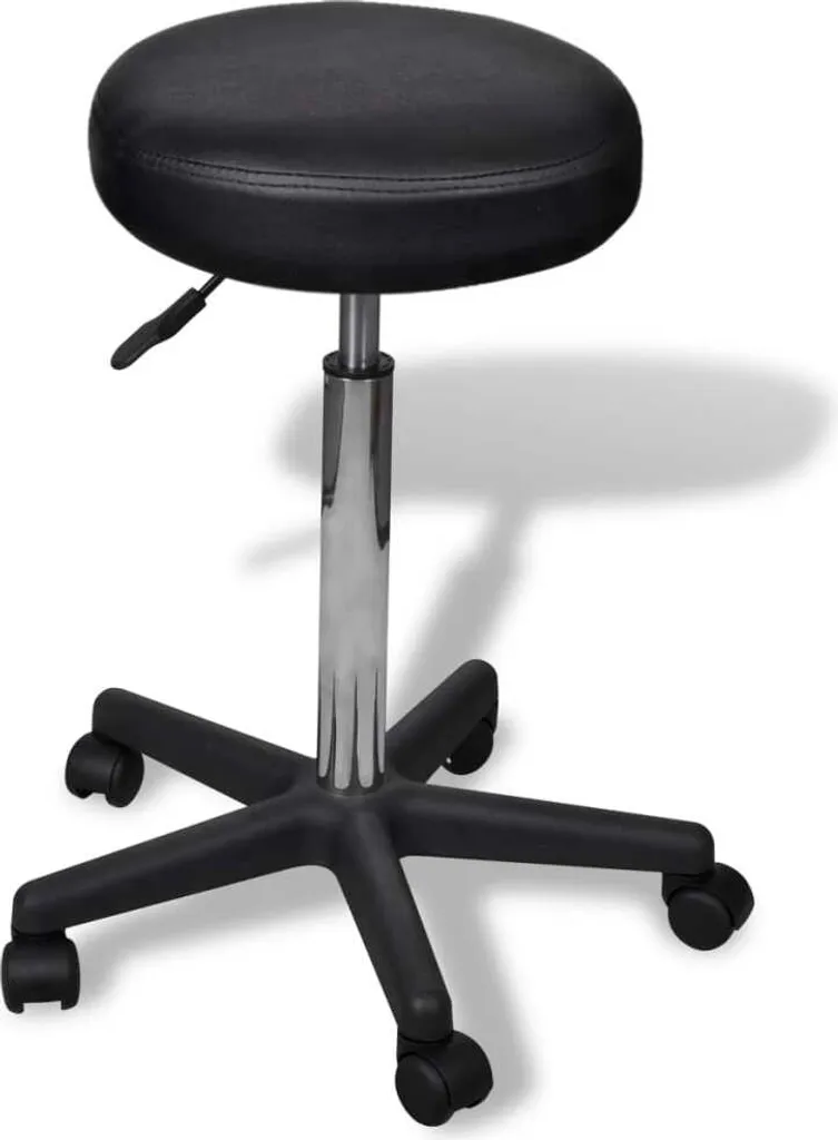 Tabouret à roulettes réglable en hauteur - Assise rembourrée Noir Intense