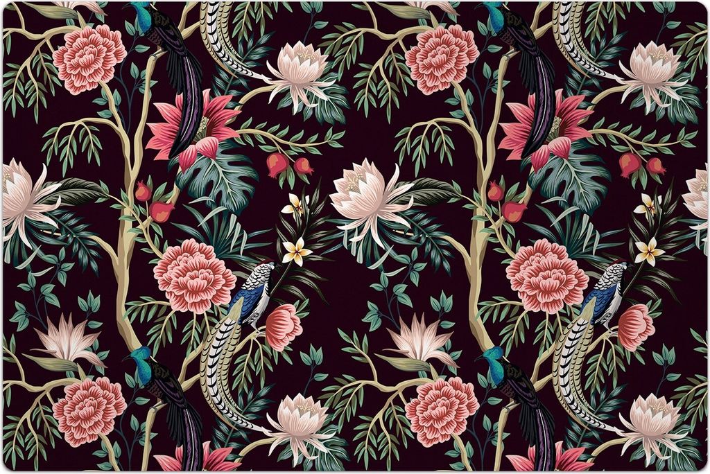 Küchenmatte 60x90 cm Vinylmatte Bodenmatte Dekoration - Gartenbaum Blume Vogel