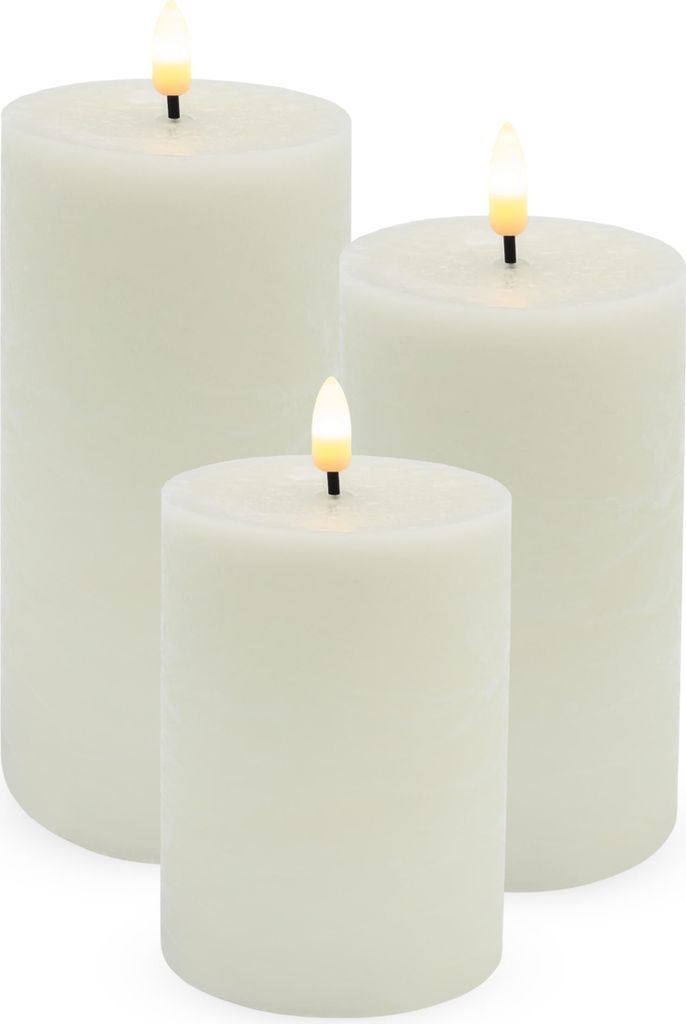 LED Echtwachskerze 3er Set mit Timer und Flacker Effekt - Produktbild 