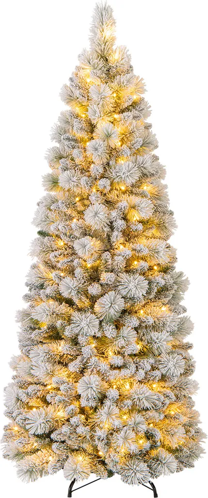 Sapin de Noël Floqué 180 cm avec 170 LED Blanc Chaud et Montage Rapide