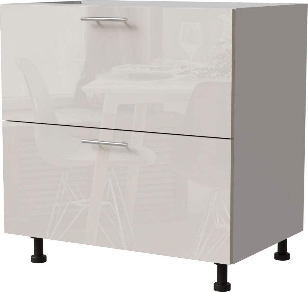 Schubladenunterschrank BRERRA 80x82cm lackiert Ausführung wählbar BR-D2 - 80,RAL 9001 creme Hochglanz,weiß,Blum Metabox (Teilauszug)