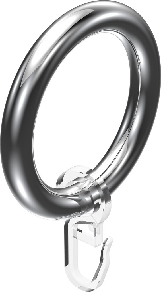 Interdeco Gardinenringe / Rundringe mit Faltenhaken für Gardinenstangen mit 28 mm Ø Chrom-farbig, Pack. 10 Stück