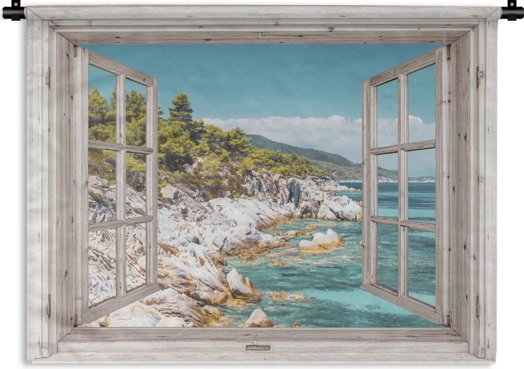 MuchoWow Wandteppich Wandbehang Aussicht - Strand - Meer 90x67.5 cm Tapisserie Dekoration Wandtuch - Fototeppich - Wand-Skulpturen