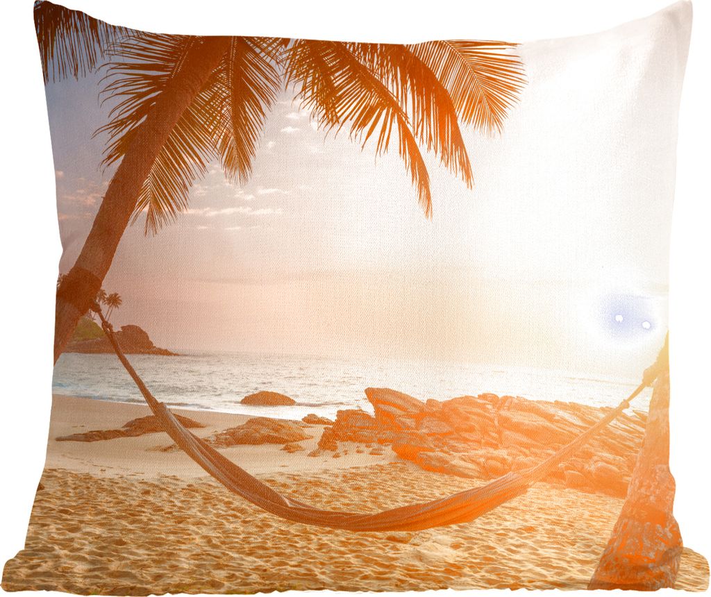 MuchoWow Zierkissen Sofakissen Wohnzimmer Dekokissen 60x60 cm Sommer - Sonnenuntergang - Hängematte - Sitzfläche - Foto Polster