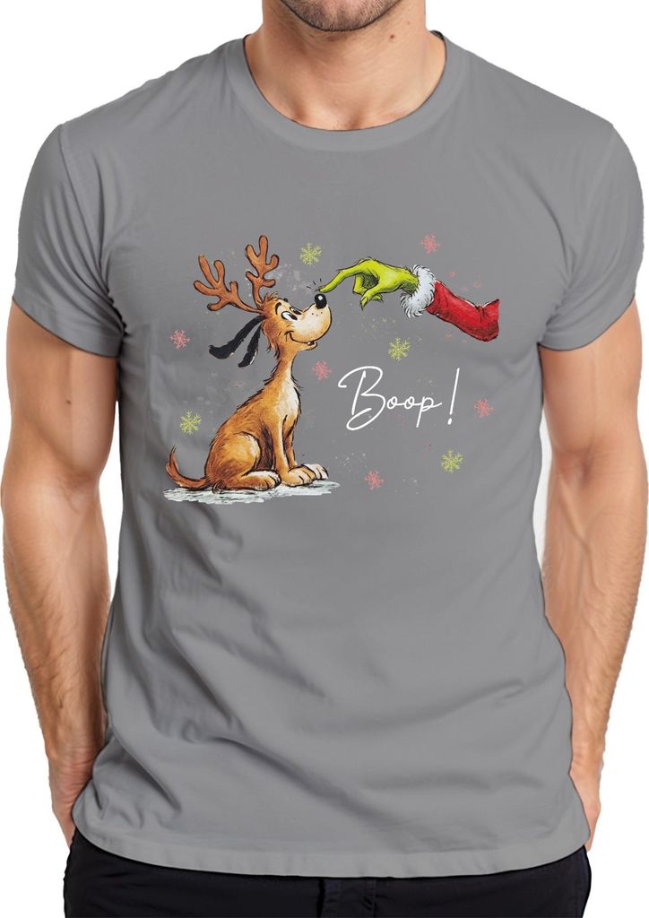 Boop Rentier Nase Grinch Hand Weihnachten lustig Geschenk Retro Herren T-Shirt, Grau, S