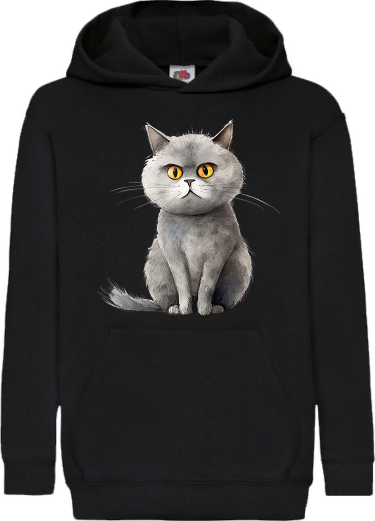 Kinder Kapuzenpullover Funny Cats Breeds British Shorthair Cat 017, 7-8 Jahr - 128 / Schwarz