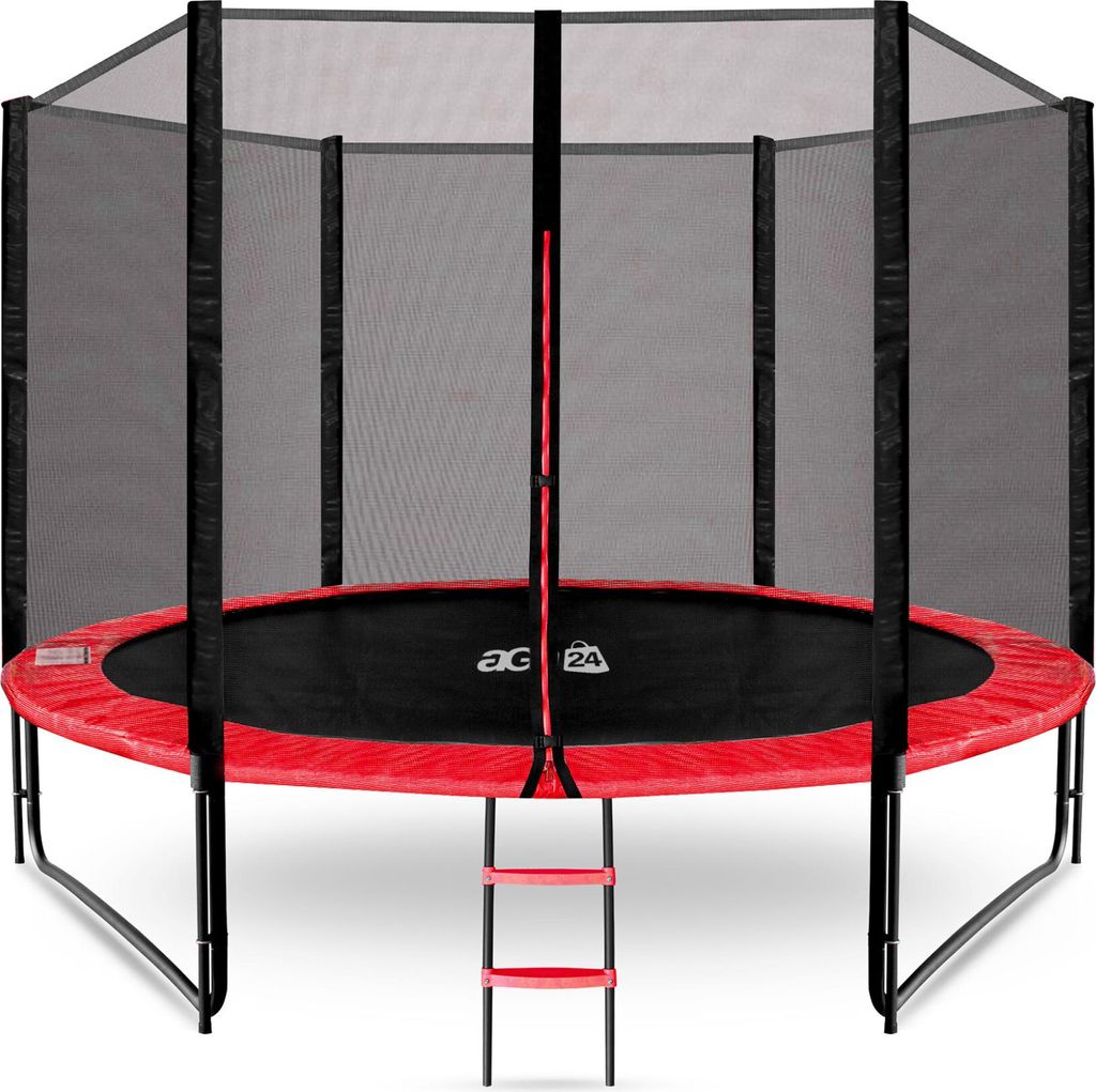 Aga SPORT PRO Trampolin 305 cm 10 ft Rot, Kindertrampolin, Gartentrampolin mit Sicherheitsnetz + Sicherheitsnetz + Leiter
