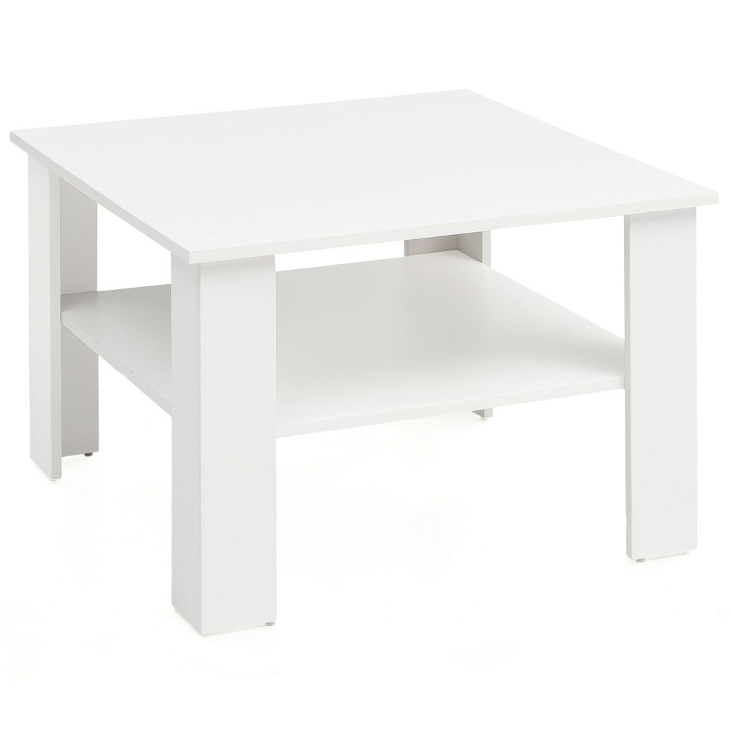 WOHNLING Couchtisch WL5.834 Weiß 60x42x60 cm Holztisch mit Ablage Wohnzimmertisch Coffee Table Sofatisch Loungetisch Holz Kaffeetisch Stubentisch mit