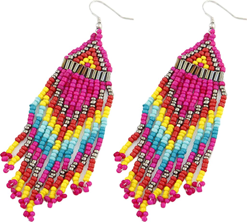 Frauen Bohemian Lange Perlen Quaste Tropfen Baumeln Haken Ohrringe Party Schmuck Geschenk-Rosenrot