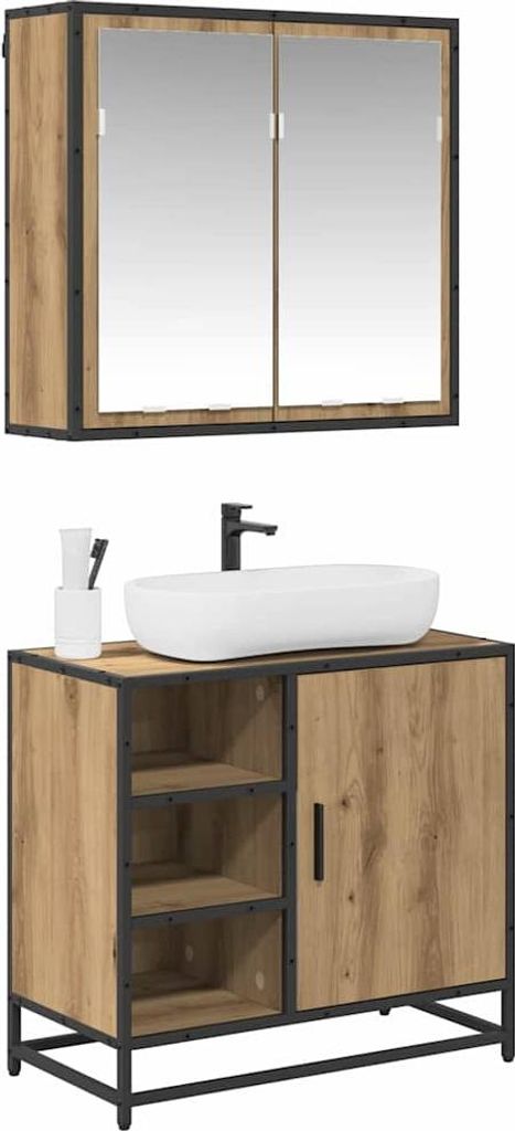 Eleganter Möbel Badezimmermöbel-Set mit Regal 2 pcs - Montage erforderlich - Artisan-Eiche Holzwerkstoff - CJG925064 - Badezimmerschränke