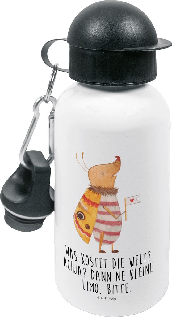 Mr. & Mrs. Panda Trinkflasche Nachtfalter Fähnchen - Weiß - Geschenk, Spruch Witzig, für den Kindergarten, Lustige Sprüche, Käfer, Kinder, Kin...