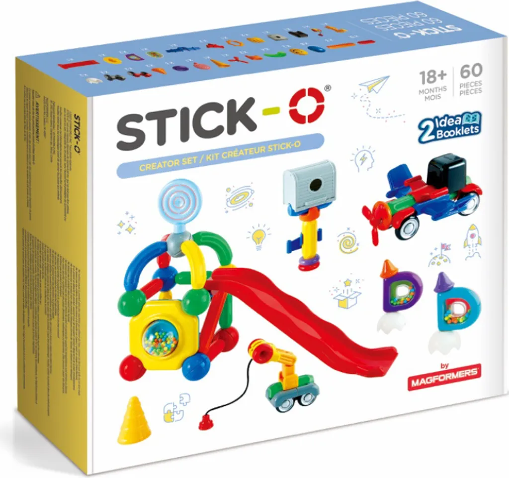 STICK-O 60 pièces : Jeu de construction magnétique pour enfants dès 18 mois