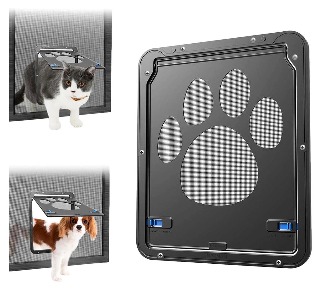 Haustierklappe mit Fliegengitter und Fenster für Katzen und Hunde