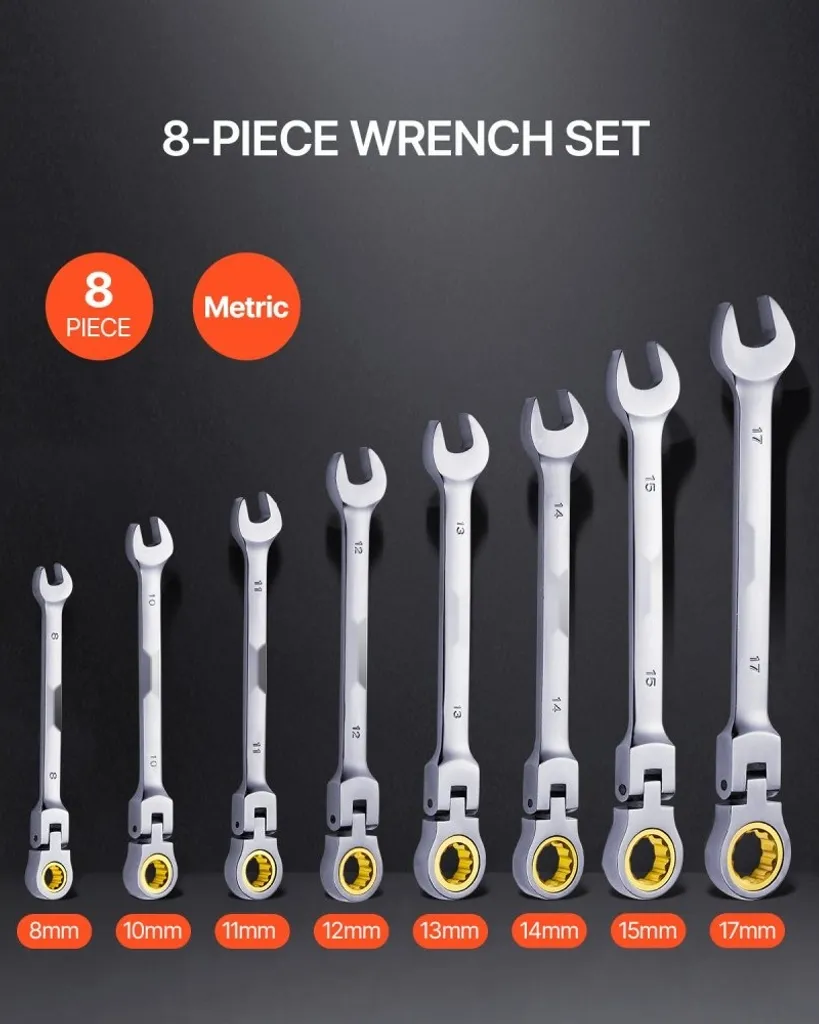 Coffret de clés mixtes à cliquet articulées métriques en acier Chrome - 2