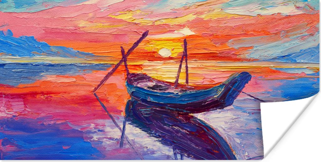 MuchoWow Poster Malerei - Boot - Ölfarbe - Wasser 150x75 cm - ohne Rahmen