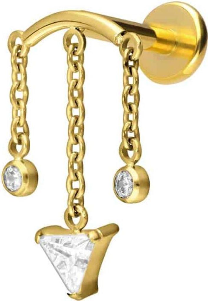 Ohrpiercing, Nasenpiercing Titan Labret mit Push Fit WINDSPIEL Gold Stablänge: 10mm | Stabstärke: 1,2mm