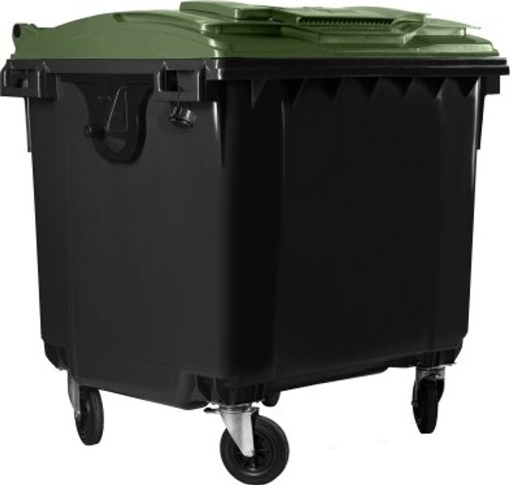Hardwex Müllcontainer 1100 l Schwarz mit grünem Flachdeckel, Deckel im Deckel