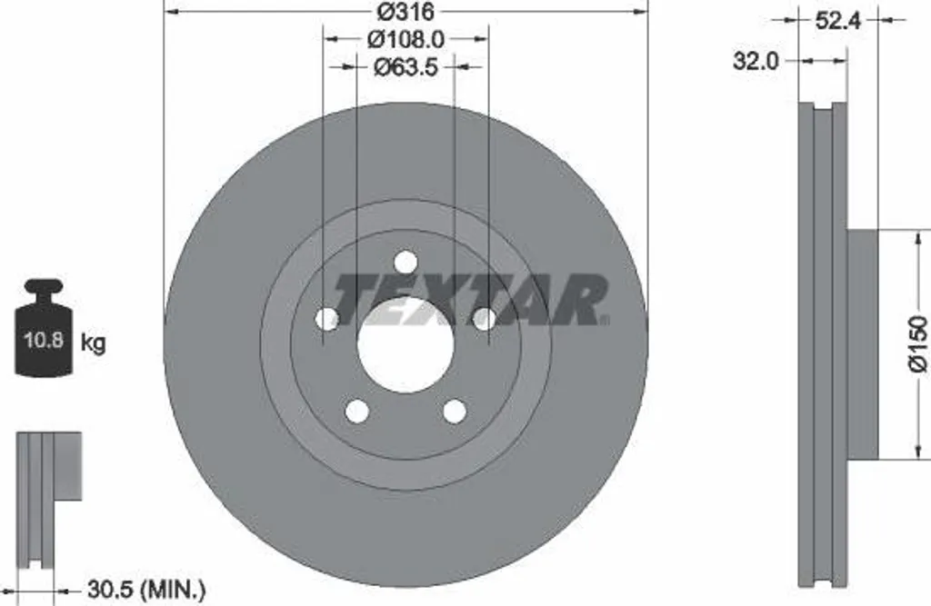 Textar 92293605 Disque de frein OE 1JGC1125BA pour Ford S-Max et Galaxy