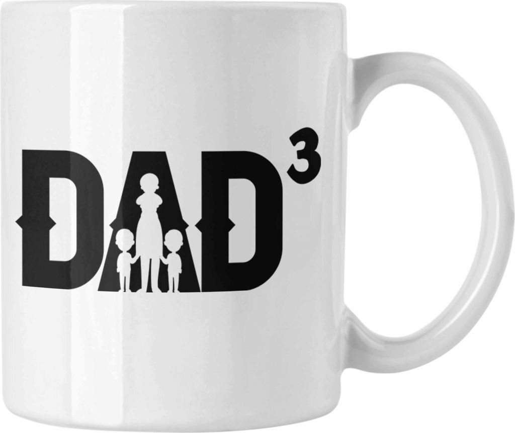 Trendation - Vater 3 Kinder Tasse Geschenk Lustiger Spruch Dad Hoch 3 Geschenkidee Geburtstag (Weiß)