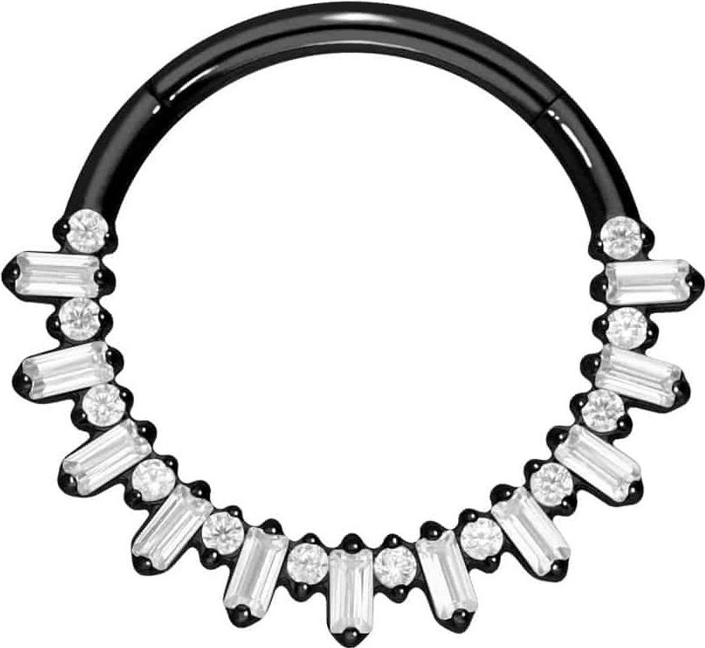 Ohrpiercing, Nasenpiercing, Septum Piercing Titan Segmentring Clicker KRISTALLSONNENSTRAHLEN Schwarz Innendurchmesser: 12 mm