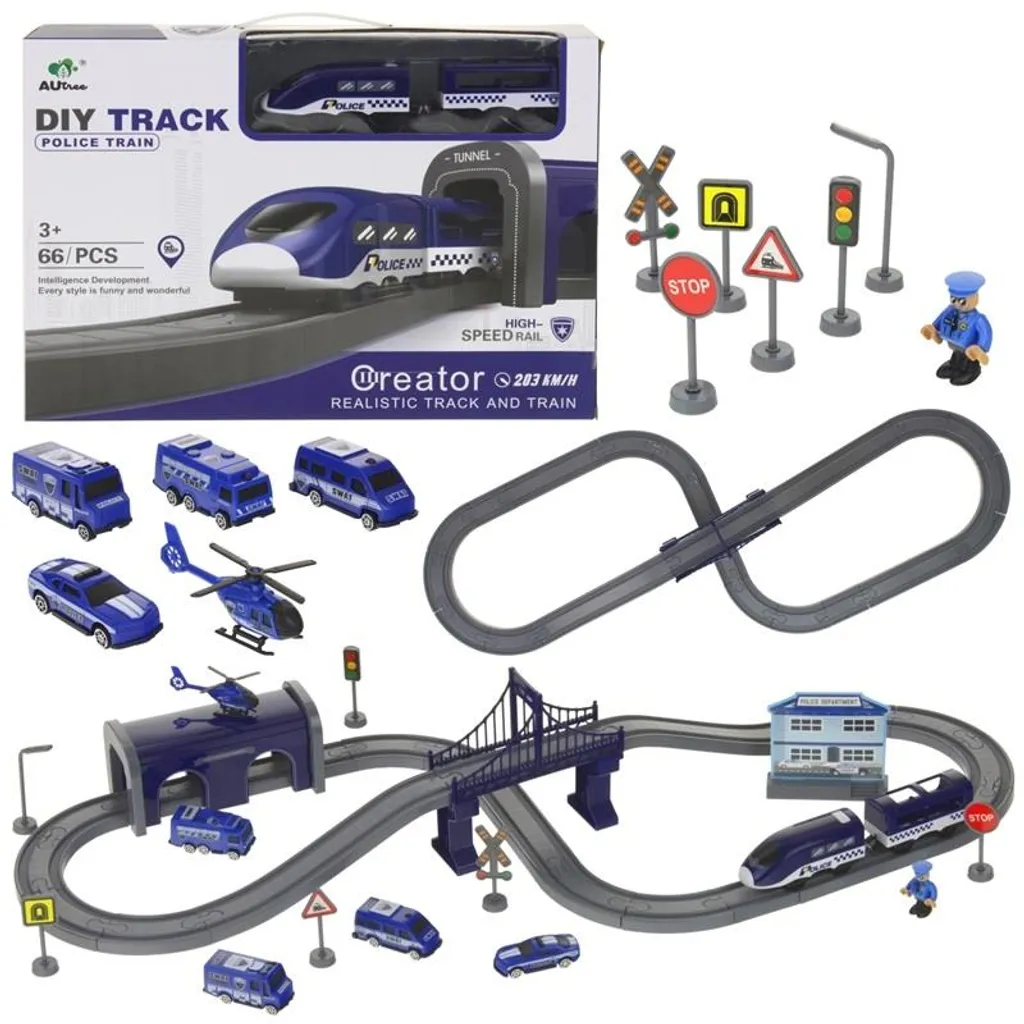 Train électrique de police miniature avec circuit et 4 voitures de jeu
