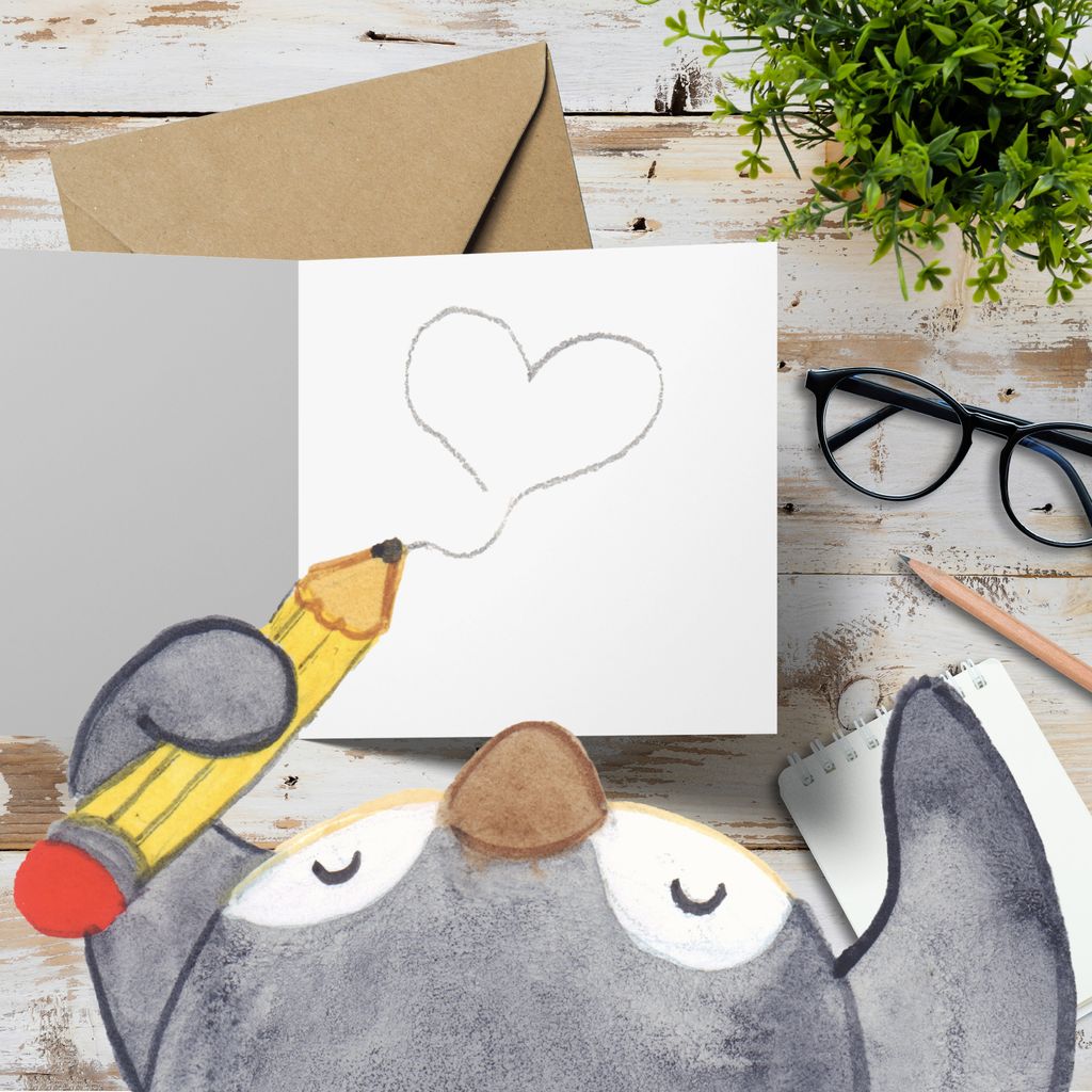Mr. & Mrs. Panda Glückwunschkarte Therapeutin Herz - Weiß - Geschenk, doppelkarte, faltkarte, Klappkarte, anlasskarte, Grußkarte