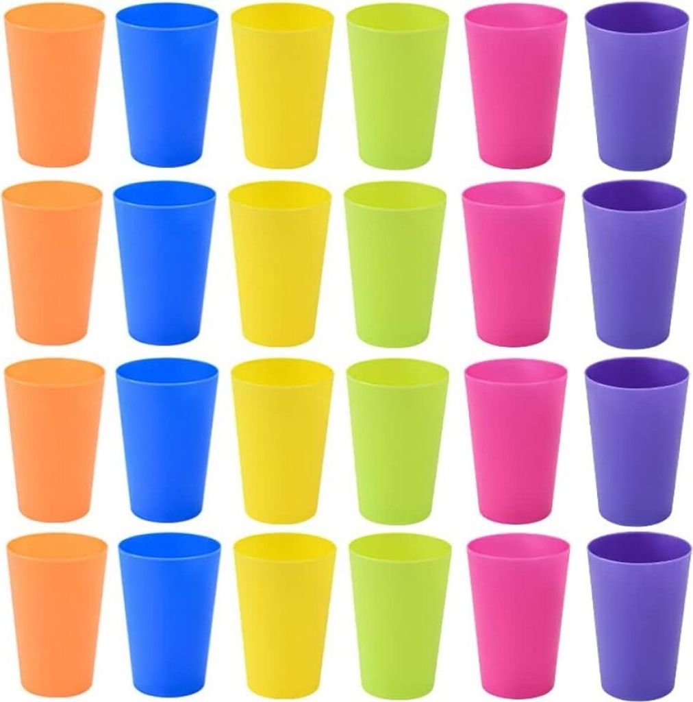 24Pcs Plastikbecher Wiederverwendbare Becher, 250ml Trinkbecher für Kinder, 6 Farben Bunt Campingbecher Set ideal für Küche, Partys im Freien, P...