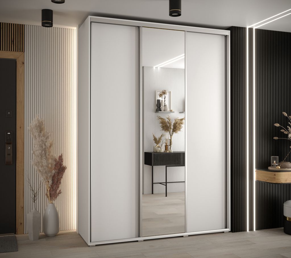 Kleiderschrank YVONA 3 – 180/45 cm, weiß/silber