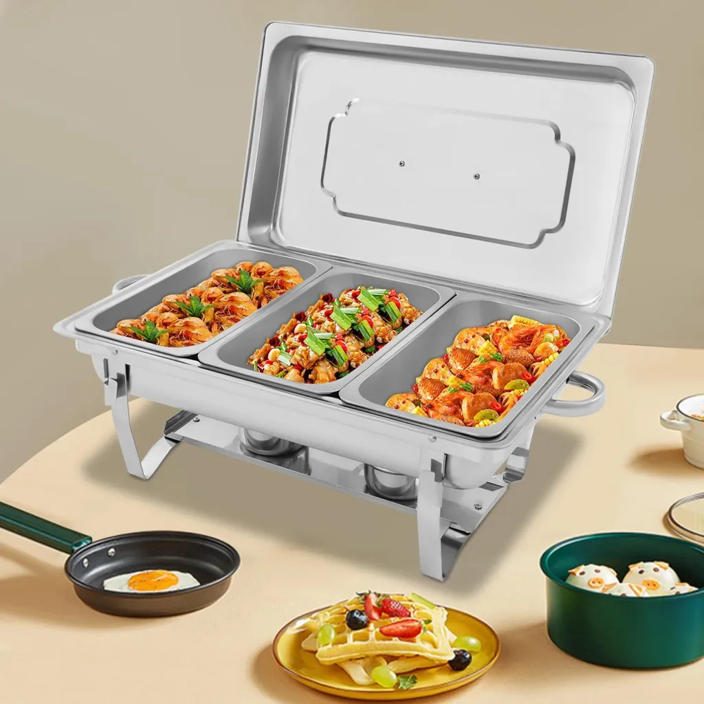 Réchauffeur de buffet rectangulaire en inox 410 avec 3 compartiments
